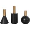 imageDeco 79 Wood Geometric Decorative Candle Holder Candle Stand with Varying Shapes and Gold Accents Set of 3 Candlestick Holder 7quot 5quot 6quot H Black