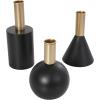 imageDeco 79 Wood Geometric Decorative Candle Holder Candle Stand with Varying Shapes and Gold Accents Set of 3 Candlestick Holder 7quot 5quot 6quot H Black