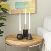 imageDeco 79 Wood Geometric Decorative Candle Holder Candle Stand with Varying Shapes and Gold Accents Set of 3 Candlestick Holder 7quot 5quot 6quot H Black
