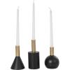 imageDeco 79 Wood Geometric Decorative Candle Holder Candle Stand with Varying Shapes and Gold Accents Set of 3 Candlestick Holder 7quot 5quot 6quot H Black