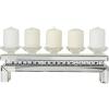 imageDeco 79 Wood Pillar 5 Plate Candle Holder with Mirrored Accents 20quot x 4quot x 7quot Silver