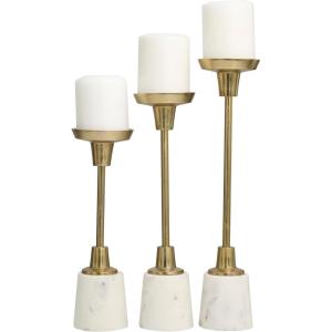 imageDeco 79 Aluminum Slim Candle Holder with White Marble Base Set of 3 15 13 11quot H GoldGold