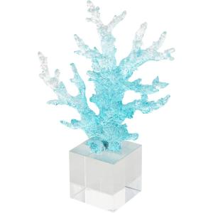 imageDeco 79 Glass Coral Decorative Sculpture Ombre Home Decor Statue with Clear Square Base Accent Figurine 8quot x 4quot x 11quot Blue