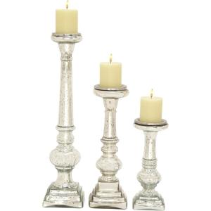 imageDeco 79 Glass Handmade Decorative Candle Holder Turned Style Pillar Candle Stand Set of 3 Candlestick Holder 11quot 15quot 21quotH Silver
