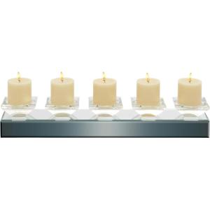 imageDeco 79 Glass Handmade Pillar 5 Plate Candle Holder with Mirrored Sides 24quot x 4quot x 4quot Silver24x4