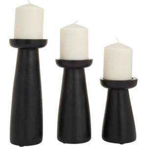 imageDeco 79 Mango Wood Decorative Candle Holder Pillar Candle Stand Set of 3 Candlestick Holder 10quot 6quot 8quot H Black