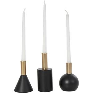 imageDeco 79 Wood Geometric Decorative Candle Holder Candle Stand with Varying Shapes and Gold Accents Set of 3 Candlestick Holder 7quot 5quot 6quot H Black
