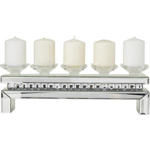 imageDeco 79 Wood Pillar 5 Plate Candle Holder with Mirrored Accents 20quot x 4quot x 7quot Silver