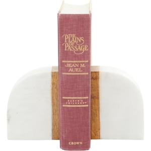 imageDeco 79 Marble Decorative Bookends 5 lbs Non Skid Bookends with Wood Details Set of 2 Office Bookends4quotW 5quotH White