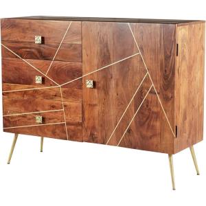 imageDeco 79 Metal 3 Drawers 1 Shelf and 2 Doors Buffet with Gold Inlay 46quot x 16quot x 36quot Brown