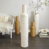 imageDeco 79 Bamboo Wood Decorative Vase Tall Woven Floor Centerpiece Round Vase for Home Decoration White and Beige 85quot x 85quot x 39quotWhite