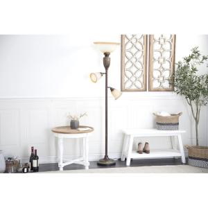 imageDeco 79 Metal Antique Style 3 Light Torchiere with 2 Movable Glass Shades 19 x 16 x 70 Brown