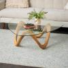 imageDeco 79 Cement Stone Abstract Wood Grain Inspired Coffee Table with Wavy Base and Triangular Glass Top 42quot x 42quot x 15quot Beige