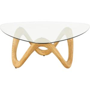 imageDeco 79 Cement Stone Abstract Wood Grain Inspired Coffee Table with Wavy Base and Triangular Glass Top 42quot x 42quot x 15quot Beige
