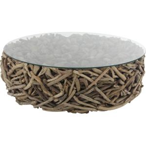 imageDeco 79 Driftwood Handmade Stacked Collage Coffee Table with Tempered Glass Top 48quot x 48quot x 16quot Brown