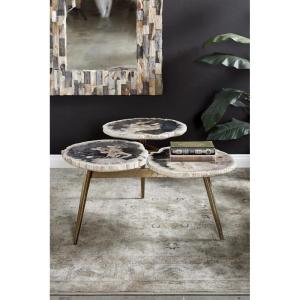 imageDeco 79 Petrified Stone Handmade Petrified Wood Coffee Table with Gold Base 36quot x 33quot x 18quot Black