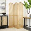 imageDeco 79 Wooden Geometric Handmade Partition Room Divider Screen Arched Foldable 3 Panel Privacy Screen with Woven Circular Cutouts Room Partition 55quot x 2quot x 71quot BlackBrown