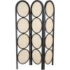 imageDeco 79 Wooden Geometric Handmade Partition Room Divider Screen Arched Foldable 3 Panel Privacy Screen with Woven Circular Cutouts Room Partition 55quot x 2quot x 71quot BlackBlack