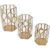 imageCosmoLiving by Cosmopolitan Metal Geometric Diamond Patterned Hexagon Candle Lantern with Clear Glass Set of 3 10quot 8quot 7quot H Gold