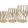 imageCosmoLiving by Cosmopolitan Metal Geometric Diamond Patterned Hexagon Candle Lantern with Clear Glass Set of 3 10quot 8quot 7quot H Gold