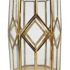 imageCosmoLiving by Cosmopolitan Metal Geometric Diamond Patterned Hexagon Candle Lantern with Clear Glass Set of 3 10quot 8quot 7quot H Gold