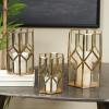 imageCosmoLiving by Cosmopolitan Metal Geometric Diamond Patterned Hexagon Candle Lantern with Clear Glass Set of 3 10quot 8quot 7quot H Gold