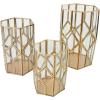 imageCosmoLiving by Cosmopolitan Metal Geometric Diamond Patterned Hexagon Candle Lantern with Clear Glass Set of 3 10quot 8quot 7quot H Gold