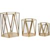 imageCosmoLiving by Cosmopolitan Metal Geometric Triangle Patterned Hexagon Candle Lantern with Clear Glass Set of 3 9quot 6quot 5quotH Gold