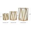 imageCosmoLiving by Cosmopolitan Metal Geometric Triangle Patterned Hexagon Candle Lantern with Clear Glass Set of 3 9quot 6quot 5quotH Gold