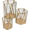 imageCosmoLiving by Cosmopolitan Metal Geometric Triangle Patterned Hexagon Candle Lantern with Clear Glass Set of 3 9quot 6quot 5quotH Gold