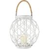 imageDeco 79 15 x 15 Large Woven Rattan White Lantern w Burlap Jute Rope Handle ampamp Glass Insert