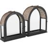 imageDeco 79 Metal Brushed Rectangular Candle Lantern with Brown Wood Tops Set of 2 15quot 11quot H Dark GrayBlack