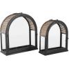 imageDeco 79 Metal Brushed Rectangular Candle Lantern with Brown Wood Tops Set of 2 15quot 11quot H Dark GrayBlack
