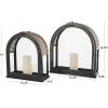 imageDeco 79 Metal Brushed Rectangular Candle Lantern with Brown Wood Tops Set of 2 15quot 11quot H Dark GrayBlack
