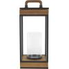 imageDeco 79 Metal Brushed Rectangular Candle Lantern with Brown Wood Tops Set of 2 15quot 11quot H Dark GrayBrown