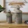 imageDeco 79 Metal Scroll Distressed Vintage Inspired Ornate Candle Lantern Set of 2 14quot 10quot H Brown14  12H