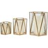 imageCosmoLiving by Cosmopolitan Metal Geometric Triangle Patterned Hexagon Candle Lantern with Clear Glass Set of 3 9quot 6quot 5quotH Gold
