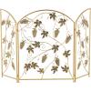 imageDeco 79 Metal Fruit Living Room Fireplace Screen Foldable 3 Panel Fire Spark Guard with Leaf Accents Screen 29quot x 14quot x 36quot GoldGold