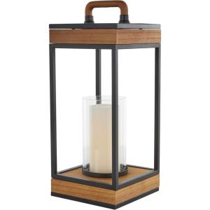 imageDeco 79 Metal Brushed Rectangular Candle Lantern with Brown Wood Tops Set of 2 15quot 11quot H Dark GrayBrown