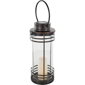 imageDeco 79 Metal Candle Lantern with Round Circle Lines 7quot x 7quot x 12quot Black7 x 7 x 17