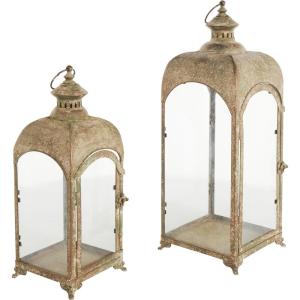 imageDeco 79 Metal Distressed Vintage Inspired Ornate Scroll Candle Lantern Set of 2 20quot 25quot H Brown23  18H