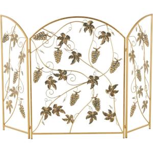 imageDeco 79 Metal Fruit Living Room Fireplace Screen Foldable 3 Panel Fire Spark Guard with Leaf Accents Screen 29quot x 14quot x 36quot GoldGold