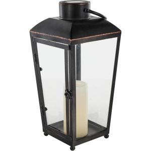 imageDeco 79 Metal Modern Candle Lantern with Gold Accents 8quot x 7quot x 14quot Black7 x 8 x 16
