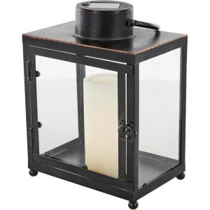 imageDeco 79 Metal Modern Candle Lantern with Gold Accents 8quot x 7quot x 14quot Black8 x 7 x 11
