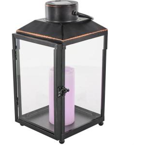 imageDeco 79 Metal Modern Candle Lantern with Gold Accents 8quot x 7quot x 14quot Black8 x 7 x 14