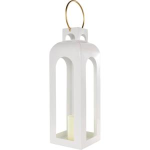 imageDeco 79 Metal Tall Arched Cutout Candle Lantern with Gold Handle 7quot x 7quot x 23quot White7 x 8 x 27