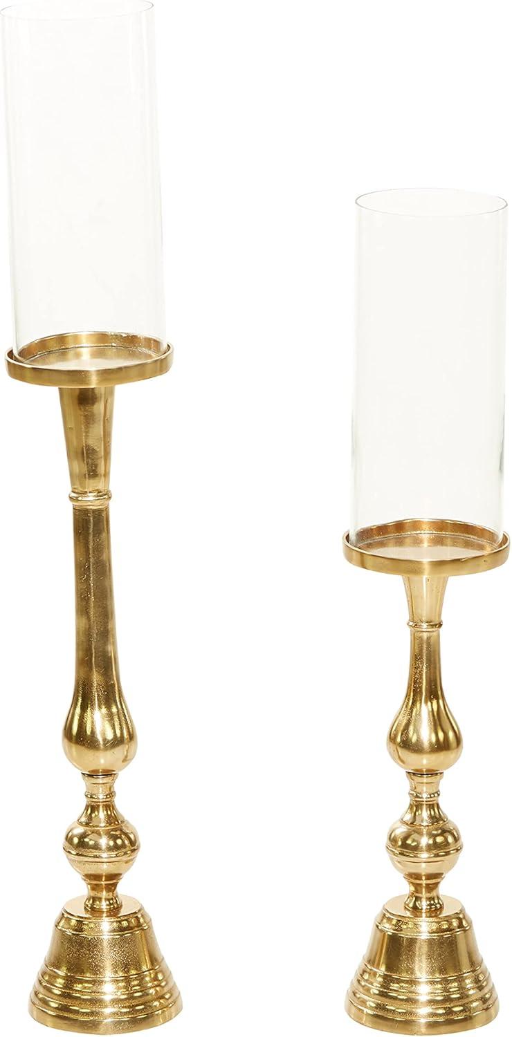 imageDeco 79 Aluminum Hurricane Lamp Set of 2 32quot 26quotH Gold