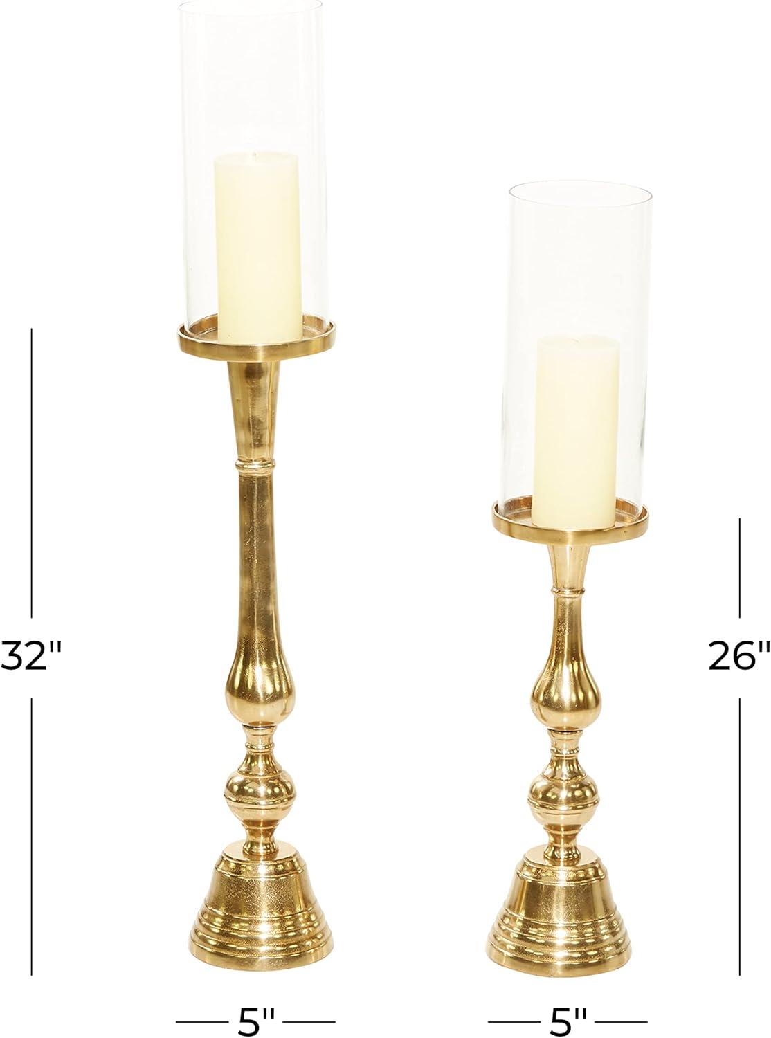 imageDeco 79 Aluminum Hurricane Lamp Set of 2 32quot 26quotH Gold