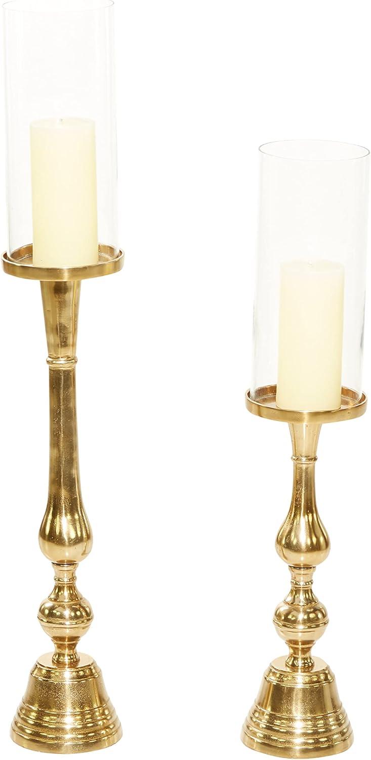 imageDeco 79 Aluminum Hurricane Lamp Set of 2 32quot 26quotH Gold