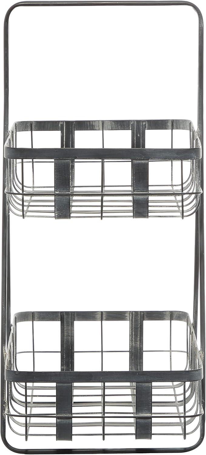 imageDeco 79 Metal Decorative and Functional Storage Basket Wire Grid Basket Organizer with Wheels and Handles Set of 2 Basket for Storage 25quot 22quotH BlackGrey
